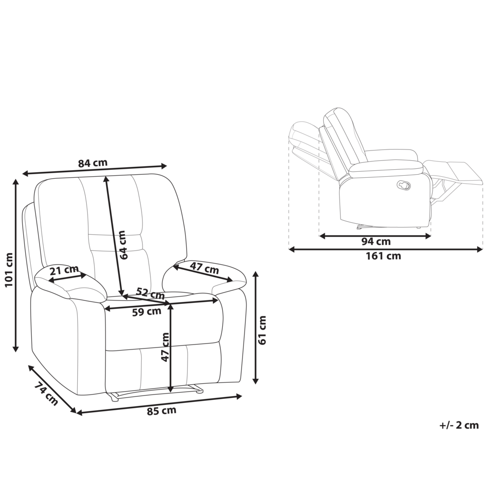 Sedia reclinabile in ecopelle marrone con schienale e poggiapiedi regolabili manualmente