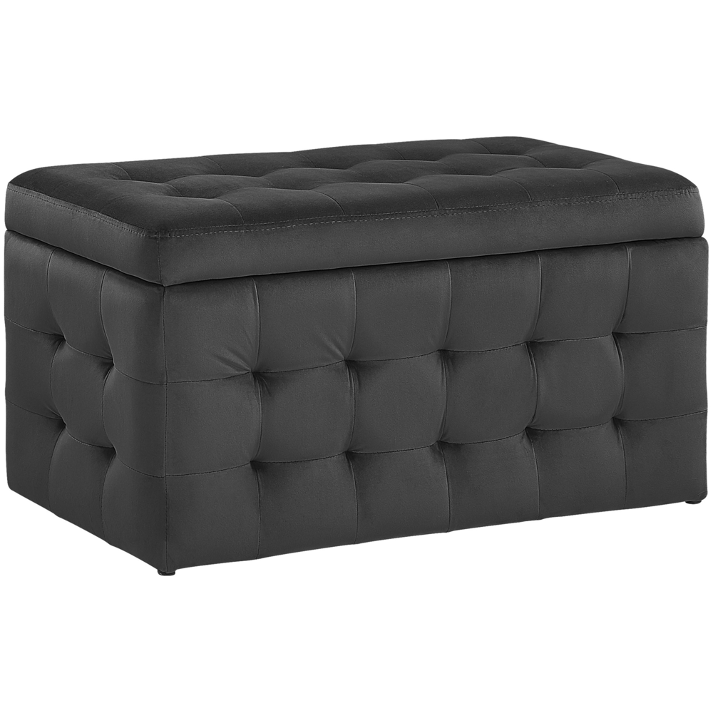 Pouf Cassapanca Imbottito in Velluto di colore Nero Stile Chesterfield moderno glamour
