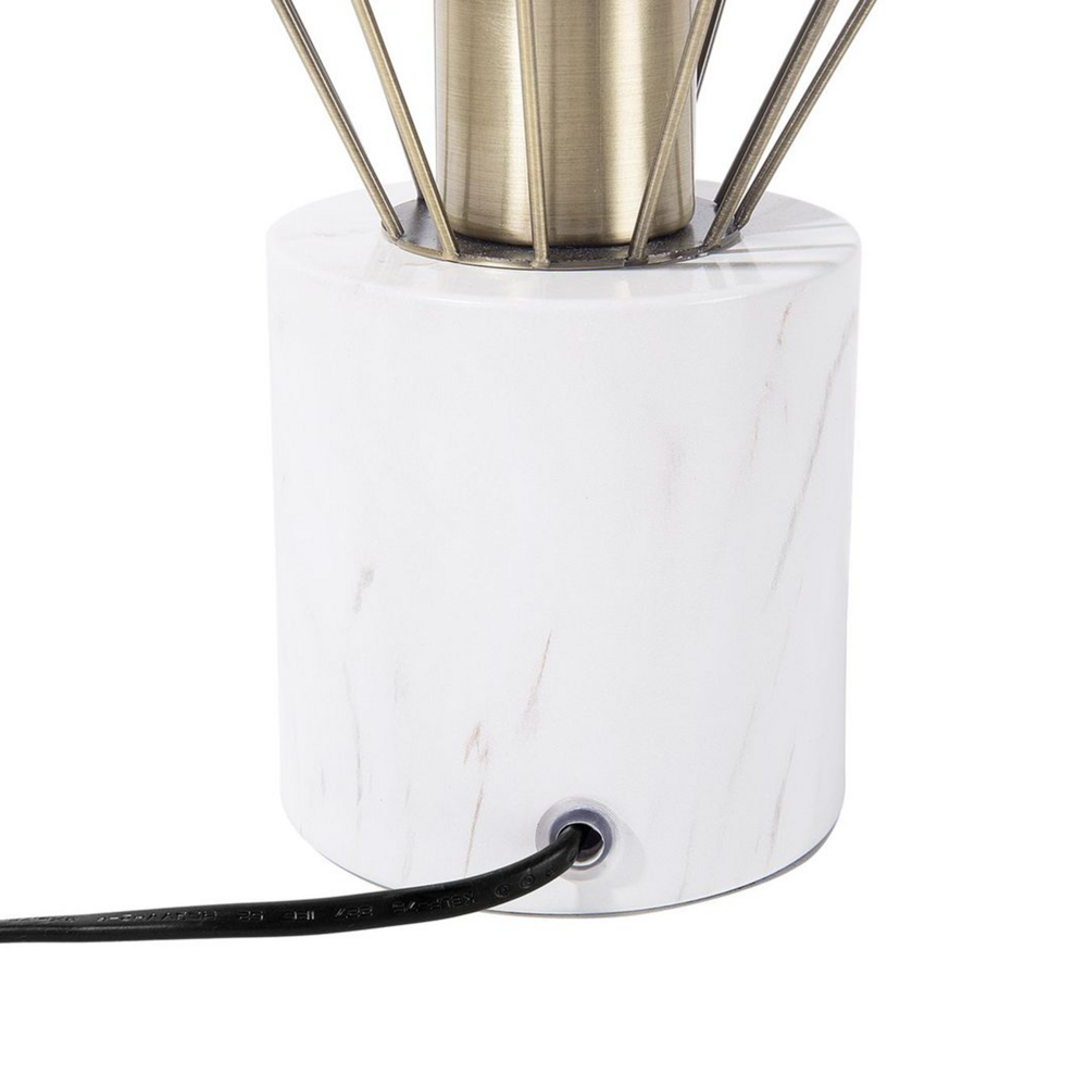 Lampada da Tavolo Lampada da Comodino Ottone Metallo Diamante Gabbia Paralume Base Rotonda Effetto Marmo
