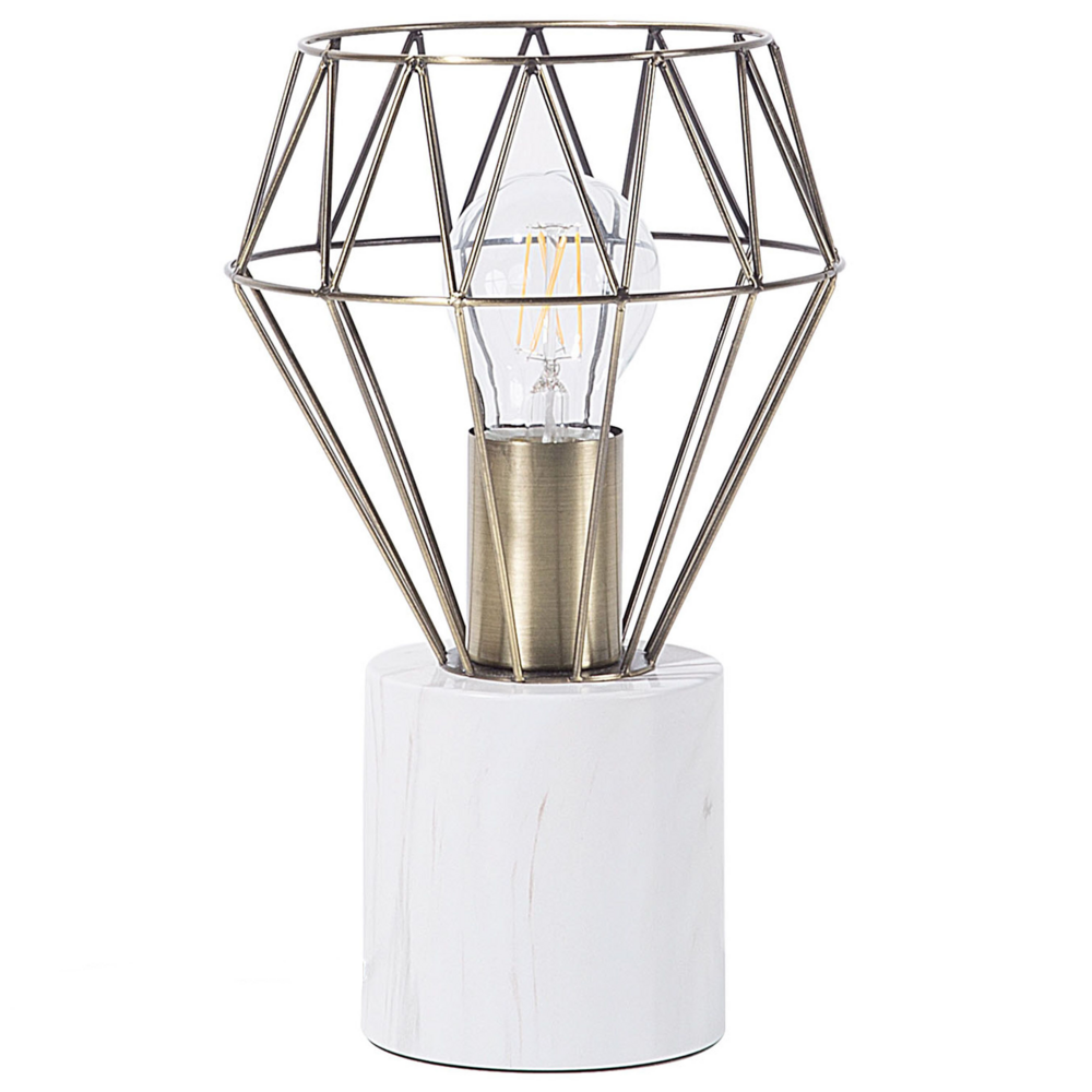 Lampada da Tavolo Lampada da Comodino Ottone Metallo Diamante Gabbia Paralume Base Rotonda Effetto Marmo