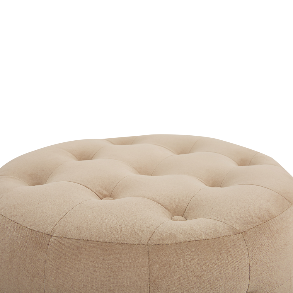 Poggiapiedi Tondo Velluto Rosso Capitonné Bottoni Stile Chesterfield