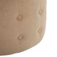 Poggiapiedi Tondo Velluto Rosso Capitonné Bottoni Stile Chesterfield