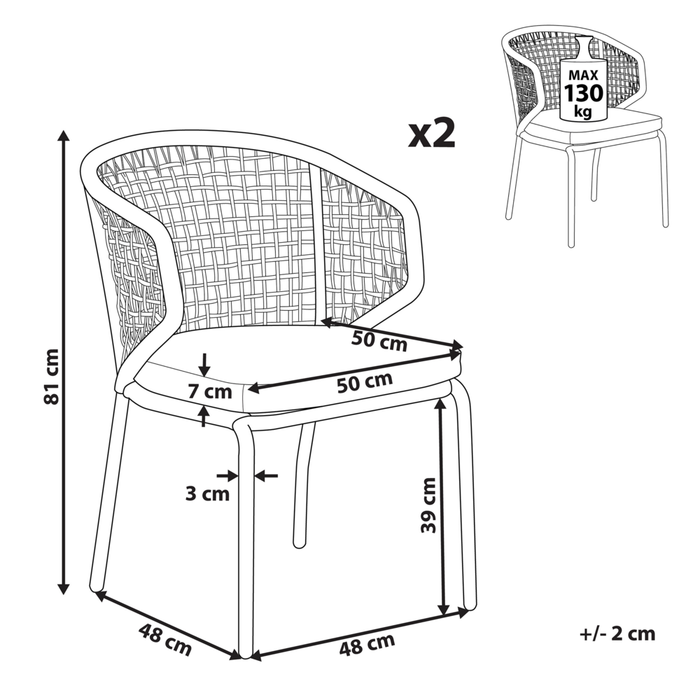 Set di 2 sedie da giardino cuscini grigi struttura in metallo Nero bistrot da esterno