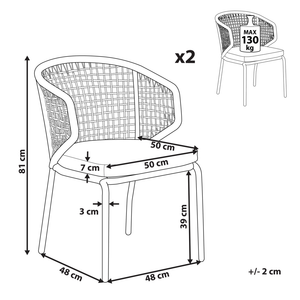 Set di 2 sedie da giardino cuscini grigi struttura in metallo Nero bistrot da esterno