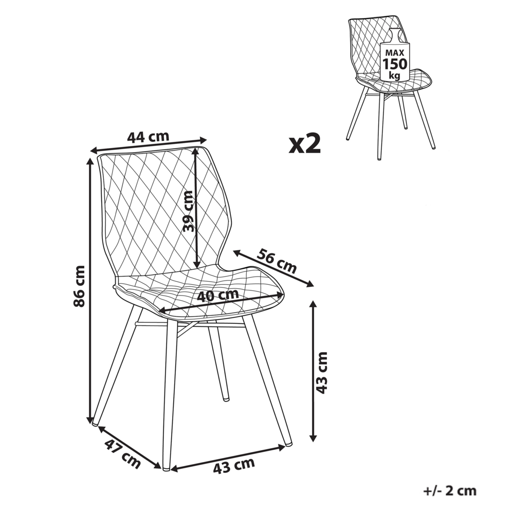 Set di 2 sedie da pranzo rivestimento in tessuto beige gambe in metallo nero stile retrò rustico