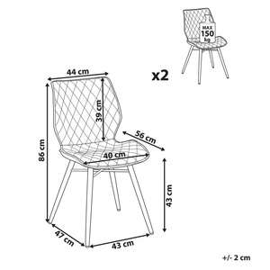 Set di 2 sedie da pranzo tappezzeria in tessuto blu gambe  in metallo nero stile retrò rustico