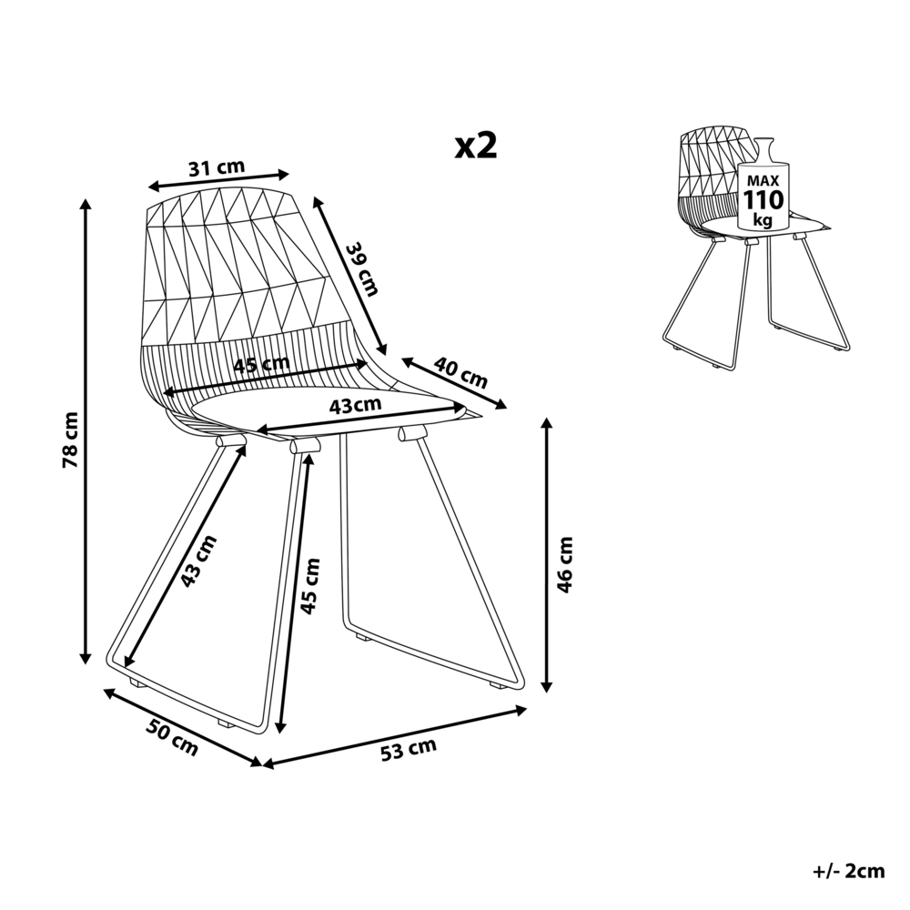 Set di 2 sedie da pranzo Struttura in metallo dorato Seduta in ecopelle nera Schienale geometrico Design moderno e glamour