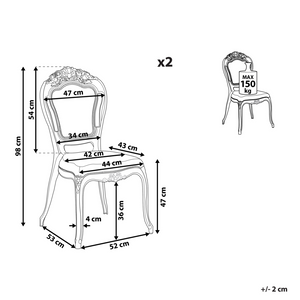 Set di 2 sedie da pranzo in acrilico trasparente con schienale solido senza braccioli impilabili dal design moderno vintage