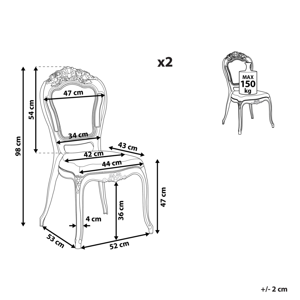 Set di 2 sedie da pranzo blu trasparente acrilico solido schienale senza braccioli impilabili design moderno vintage