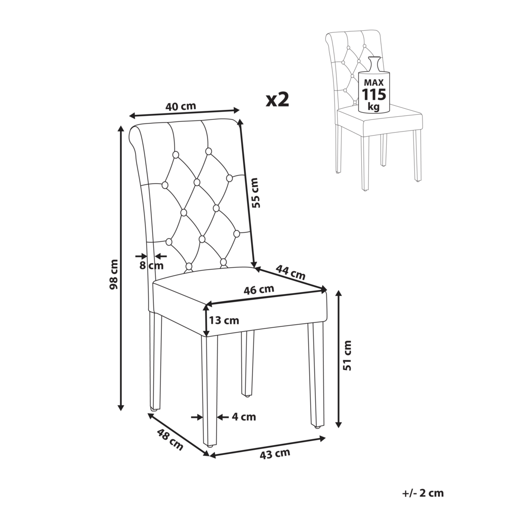 Set di 2 Sedie da Pranzo in Tessuto Beige Chiaro Glam Design Moderno Gambe in Legno Nero