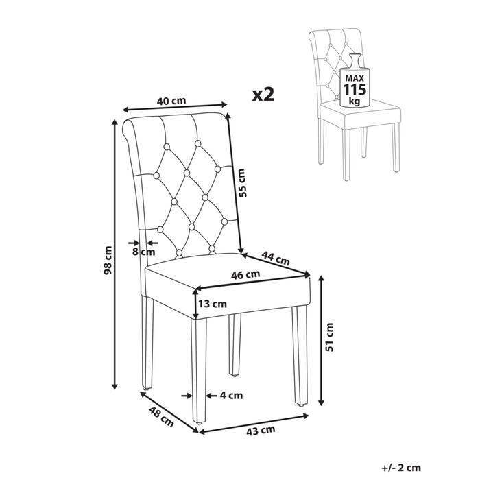 Set di 2 Sedie da Pranzo in Tessuto Beige Chiaro Glam Design Moderno Gambe in Legno Nero