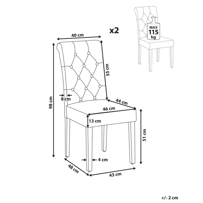 Set di 2 Sedie da Pranzo Tessuto Beige Glam Design Moderno Gambe in Legno Nero