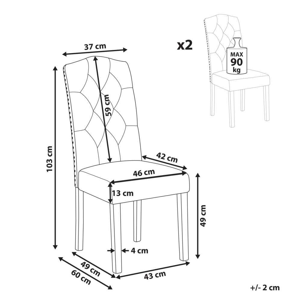 Set di 2 sedie da pranzo in tessuto di velluto color crema design retrò moderno gambe in legno Nero