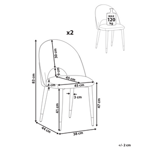 Set di 2 sedie da pranzo rivestimento in velluto grigio gambe nere glamour retrò