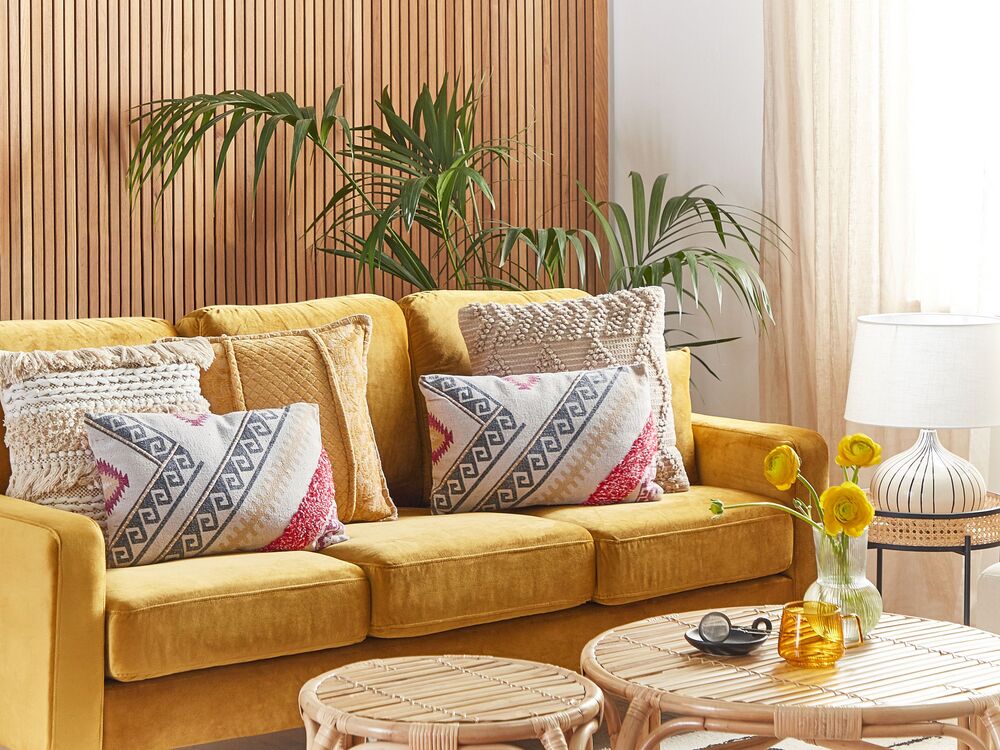 Cuscino boho in cotone con motivo geometrico stampato 30 x 50 cm multicolore