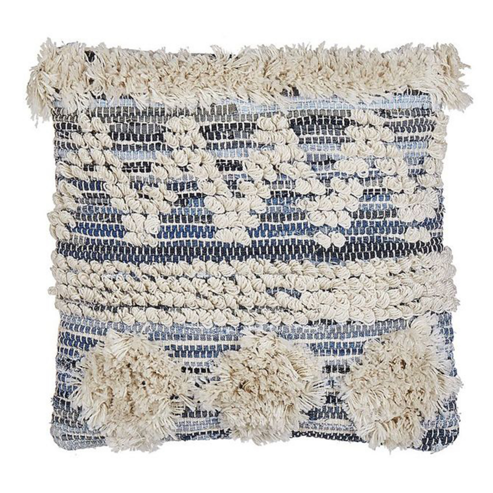 Cuscino boho in cotone con motivo geometrico 45 x 45 cm beige e blu
