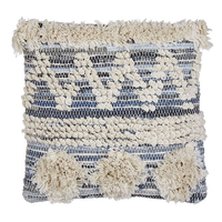 Cuscino boho in cotone con motivo geometrico 45 x 45 cm beige e blu