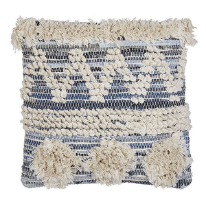 Cuscino boho in cotone con motivo geometrico 45 x 45 cm beige e blu