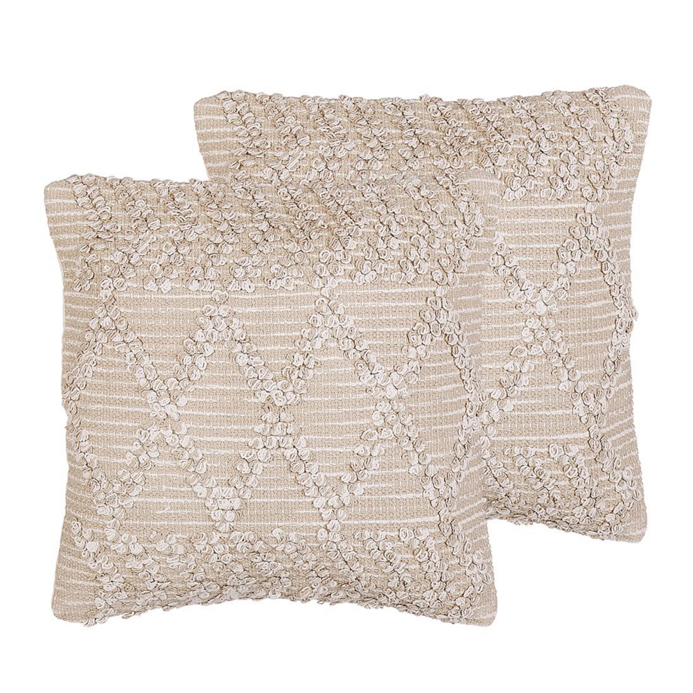 Set di 2 cuscini stile boho beige cotone motivo geometrico 45 x 45 cm accessori soggiorno