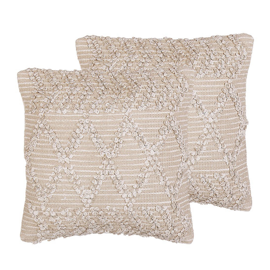 Set di 2 cuscini stile boho beige cotone motivo geometrico 45 x 45 cm accessori soggiorno