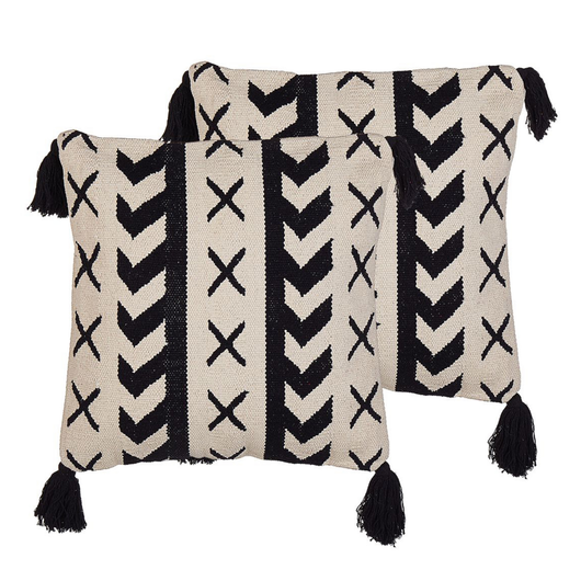 Set di 2 cuscini boho beige e nero in cotone motivo geometrico 45 x 45 cm