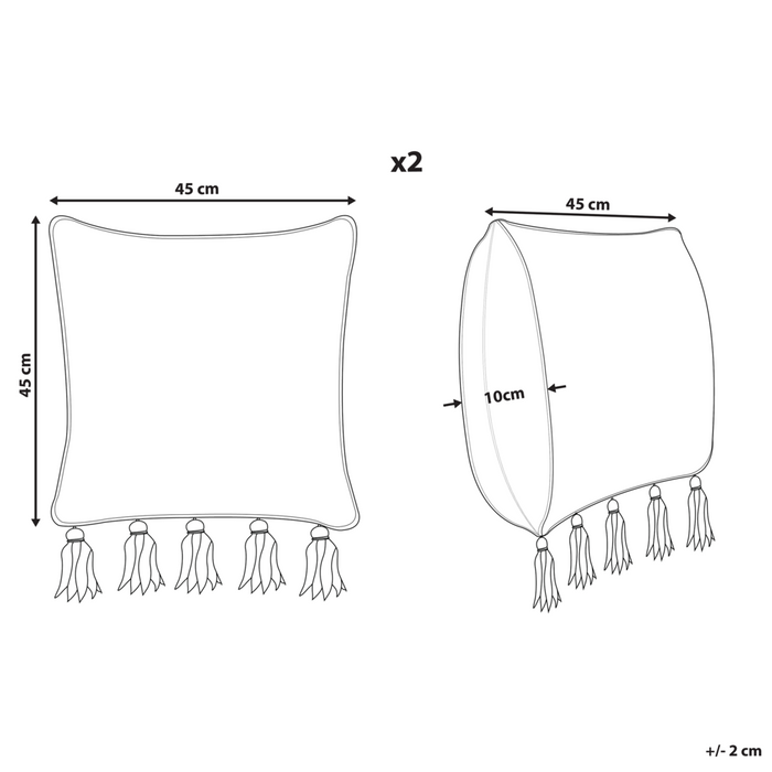 Set di 2 cuscini boho motivo geometrico nappe 45 x 45 cm beige e nero