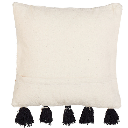 Set di 2 cuscini boho motivo geometrico nappe 45 x 45 cm beige e nero