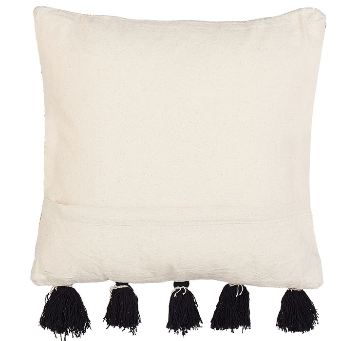 Set di 2 cuscini boho motivo geometrico nappe 45 x 45 cm beige e nero