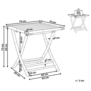 Tavolino Bistrò da Esterno in Legno di Bambù Marrone Chiaro Pieghevole 70 x 70 cm