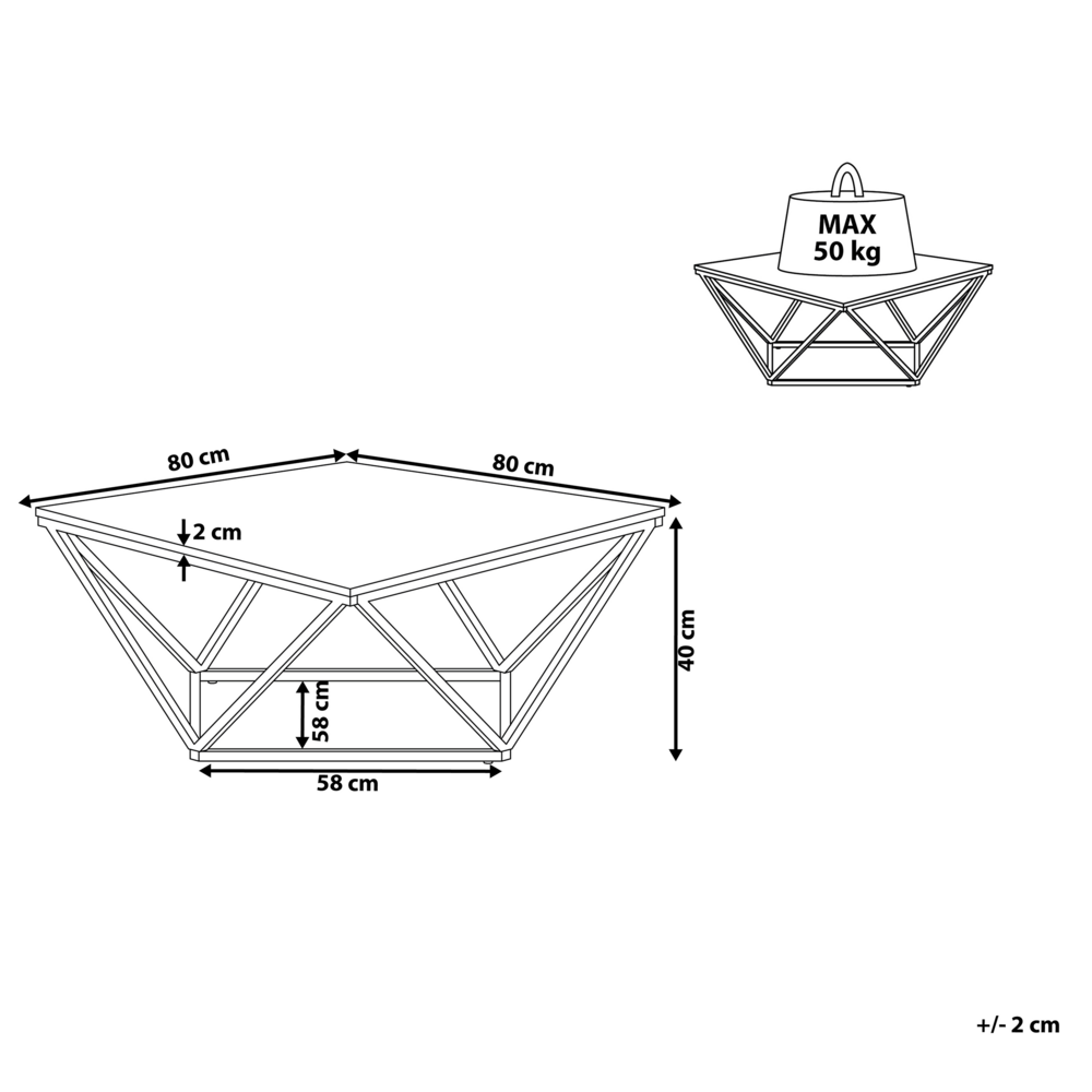 Tavolino da caffè beige piano effetto marmo base in metallo oro 80 x 80 cm