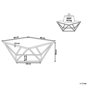 Tavolino da caffè beige piano effetto marmo base in metallo oro 80 x 80 cm