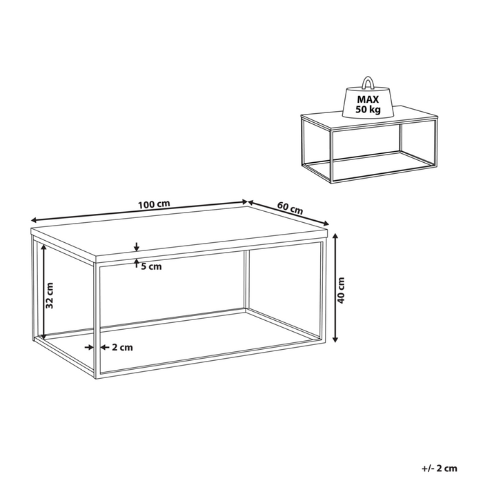 Tavolino Grigio Effetto Cemento Gambe in Metallo Nero 100 x 60 cm Rettangolare Industrial Glam