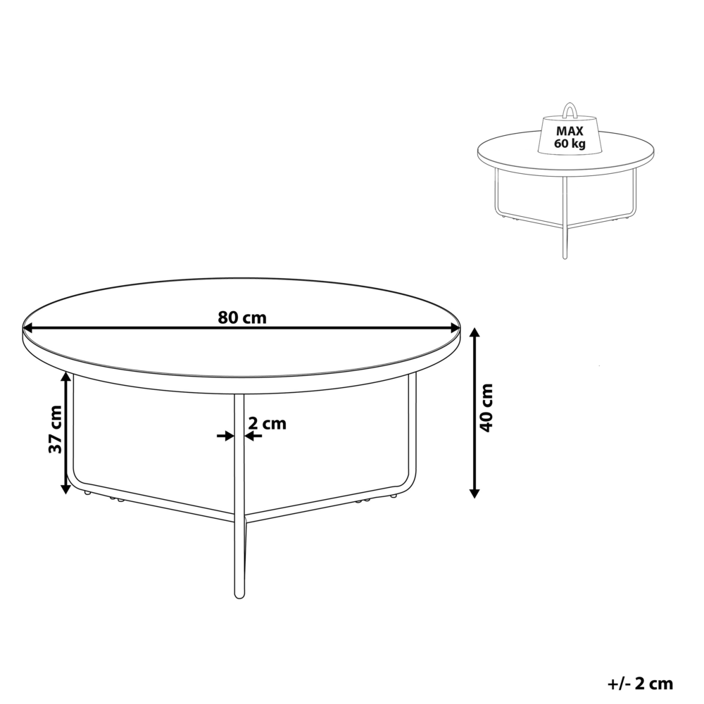 Tavolino da caffè in legno chiaro da tavolo con gambe in metallo Nero rotondo grande 80 x 80 x 40 cm mobili da soggiorno