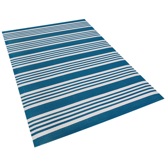 Tappeto per esterno Mat Blu Sintetico 120 x 180 cm Motivo Geometrico a Righe Eco Friendly Moderno Minimalista