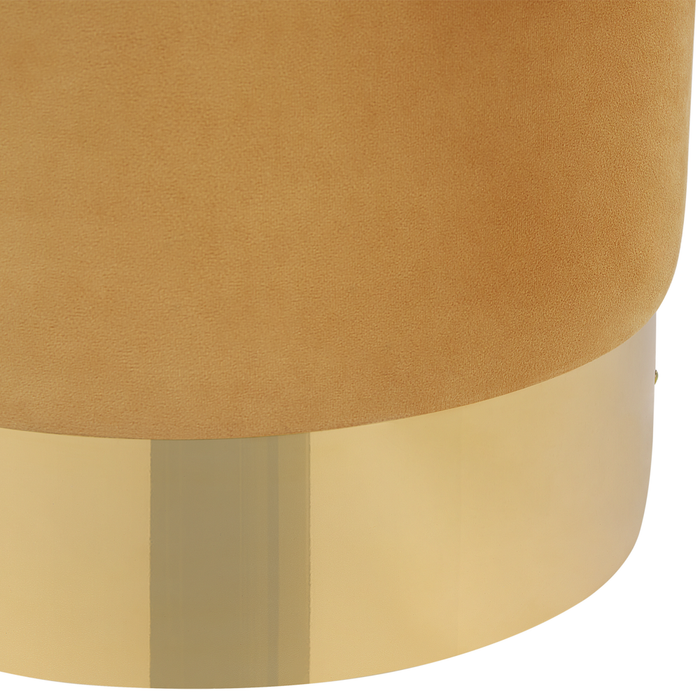 Poggiapiedi rotondo in velluto giallo con pouf da toeletta Glam Sgabello con dorato