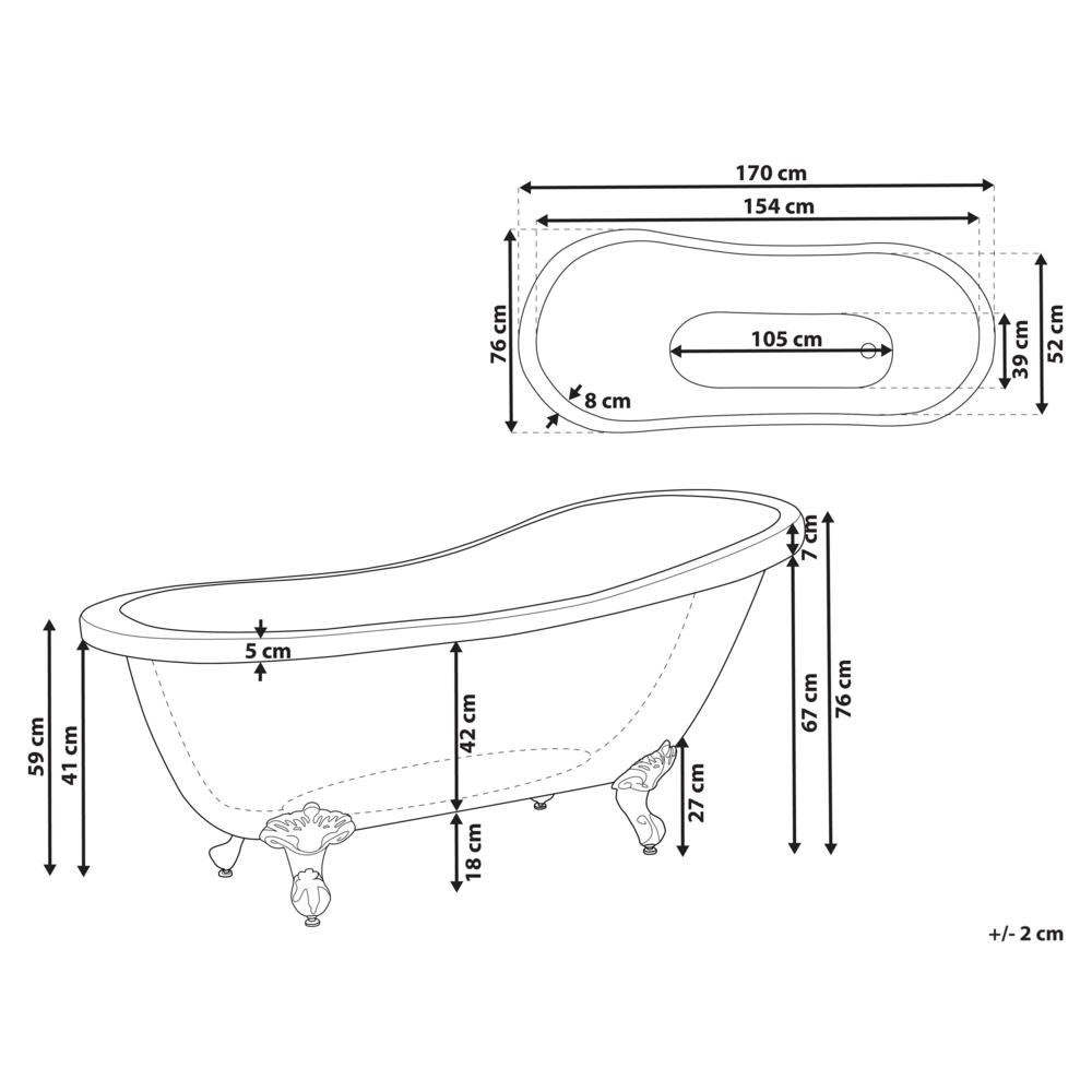 Vasca da Bagno Freestanding in Acrilico Sanitario Rosso 170 x 80 cm