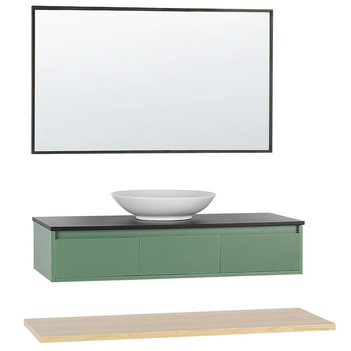Mobile da bagno legno chiaro MDF verde MDF set mobili 4 pezzi lavabo di ceramica e specchio Zaragoza