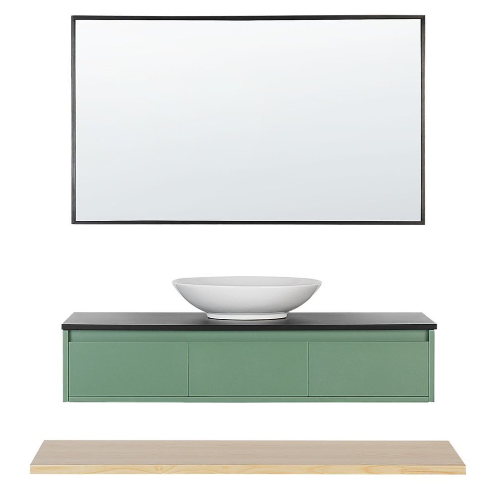 Mobile da bagno legno chiaro MDF verde MDF set mobili 4 pezzi lavabo di ceramica e specchio Zaragoza