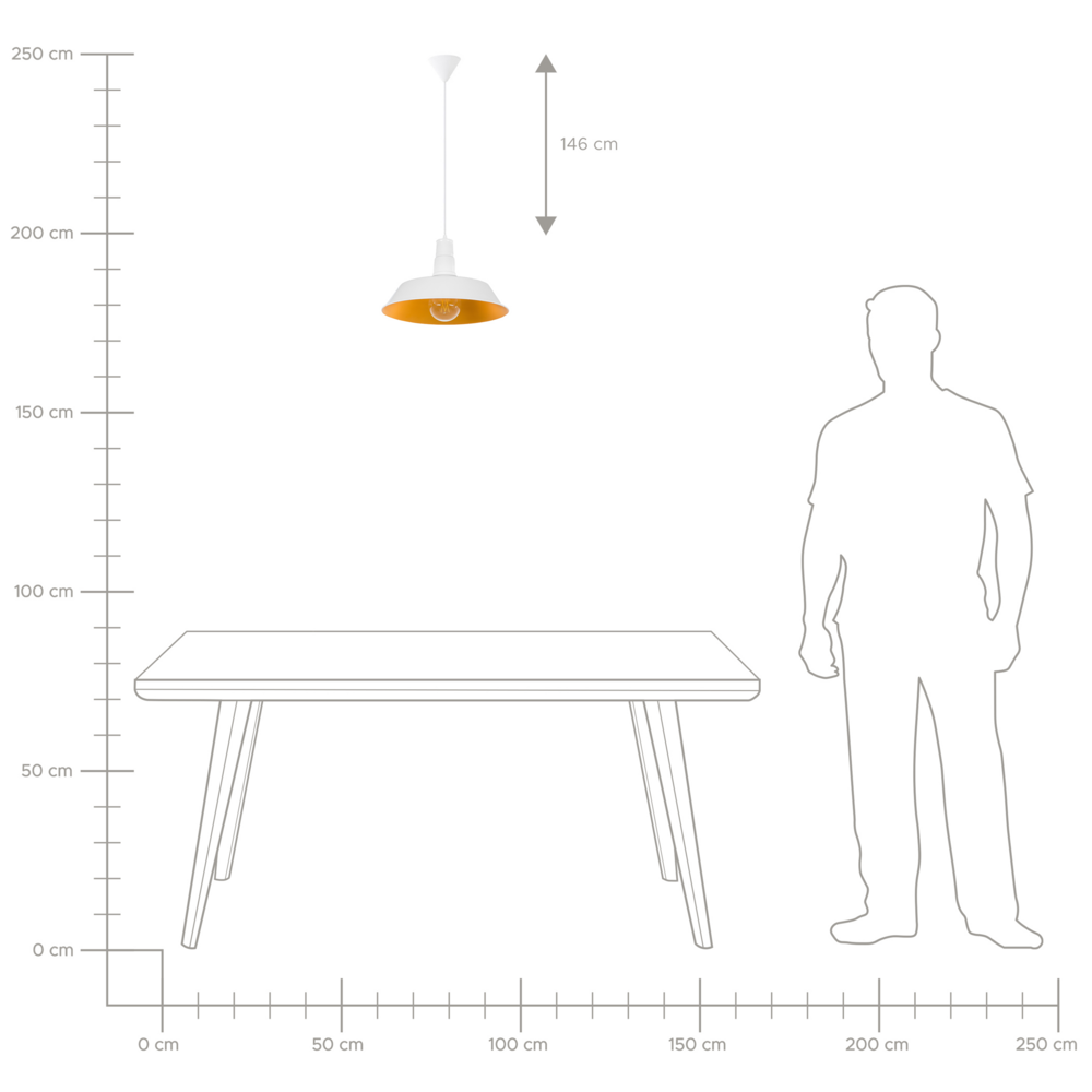 Lampada a sospensione da soffitto a 1 luce bianca con paralume rotondo in alluminio lucido da cucina moderna
