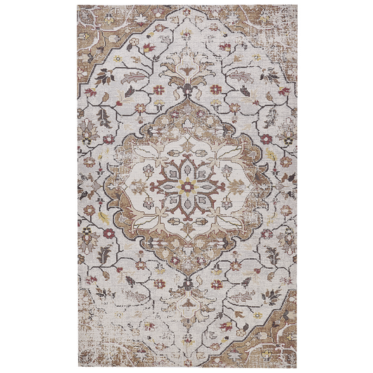 Tappeto beige in poliestere marrone a motivi floreali in cotone 150 x 230 cm fatto a mano antico orientale