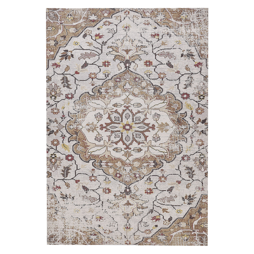 Tappeto beige in poliestere marrone a motivi floreali in cotone 140 x 200 cm fatto a mano antico orientale