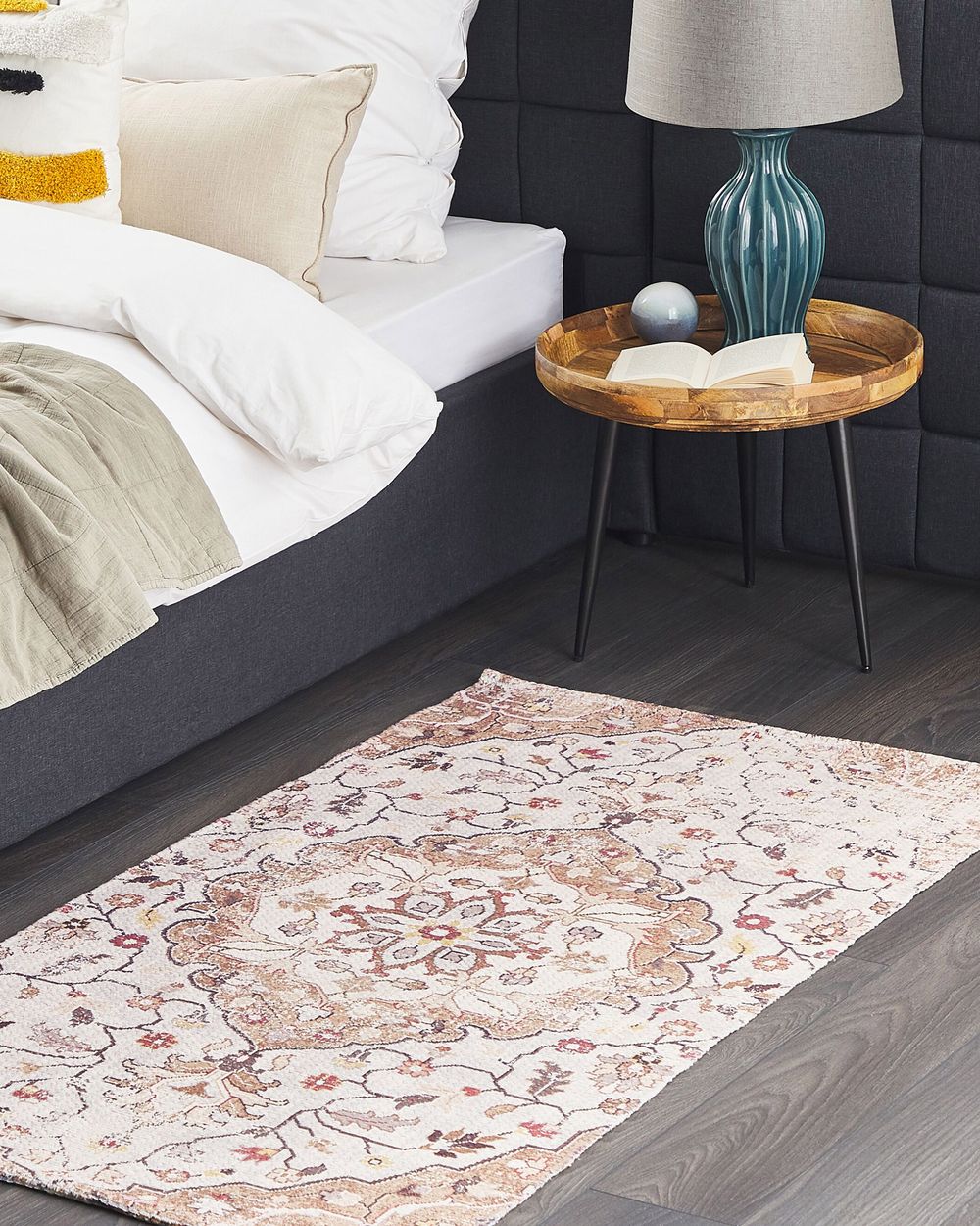 Tappeto beige in poliestere marrone a motivi floreali in cotone 80 x 150 cm fatto a mano antico orientale
