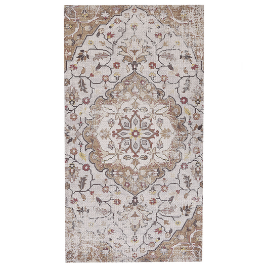 Tappeto beige in poliestere marrone a motivi floreali in cotone 80 x 150 cm fatto a mano antico orientale