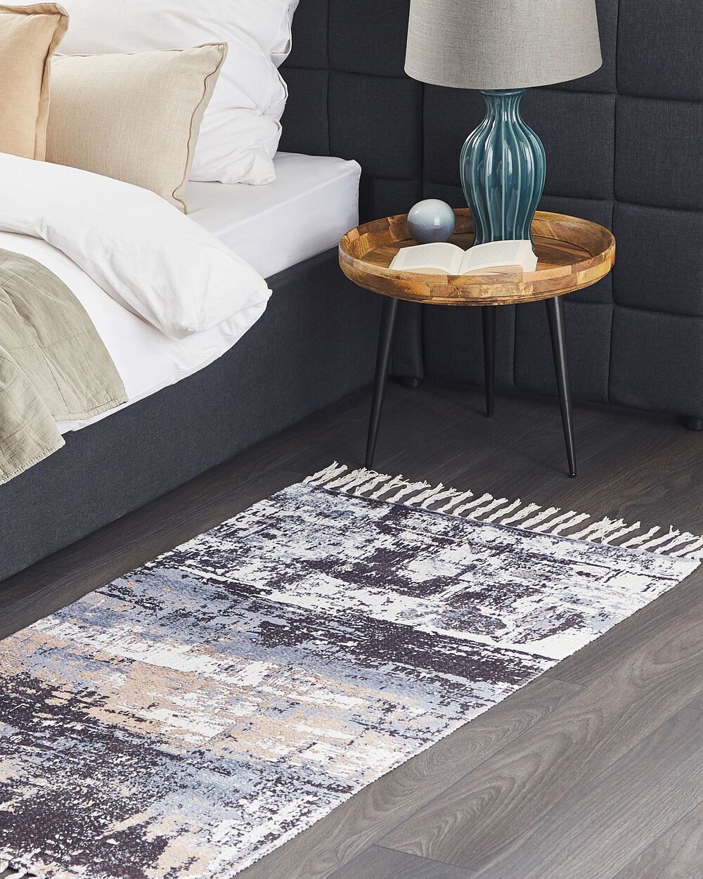 Tappeto in poliestere Multicolore motivo astratto in cotone fatto a mano fiocchi 80 x 150 cm anticato fatto a mano con nappe