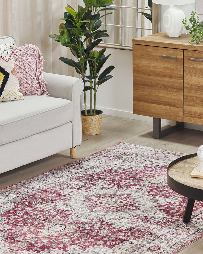 Tappeto orientale anticato soggiorno beige e rosso 150 x 230 cm