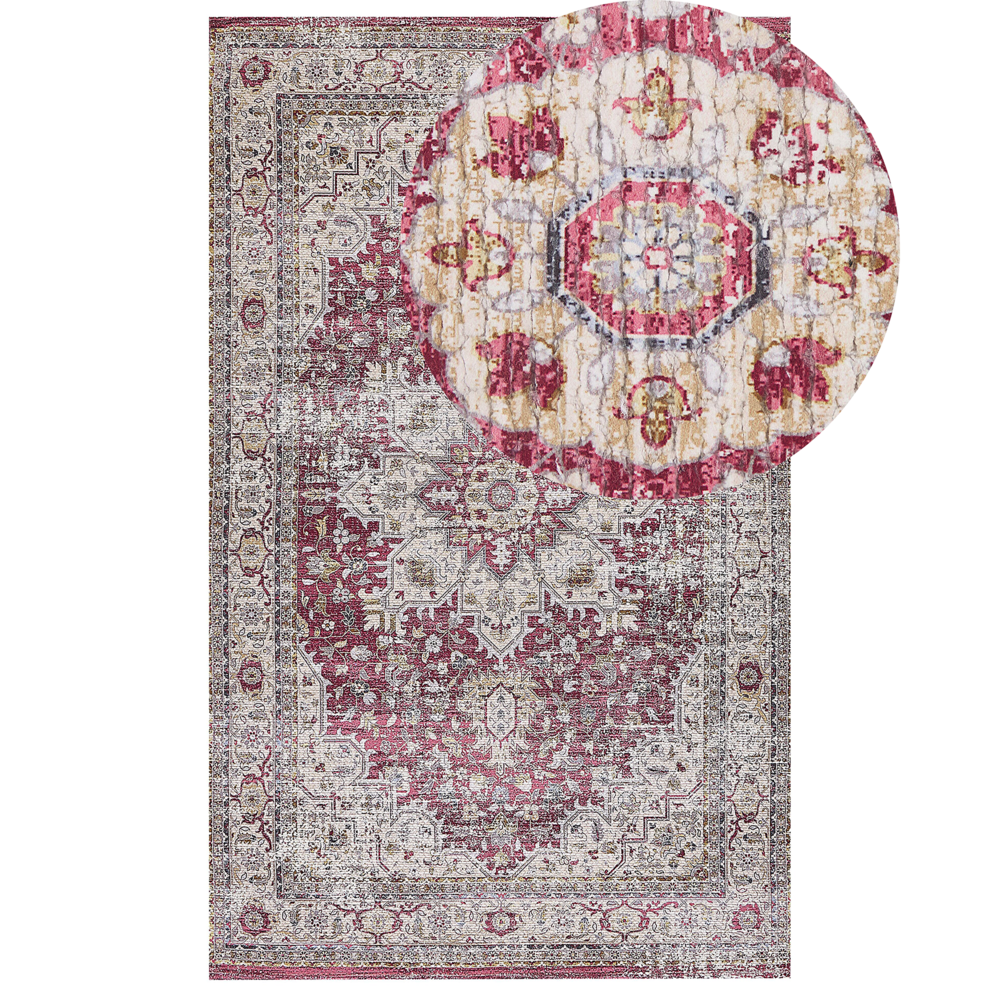 Tappeto orientale anticato soggiorno beige e rosso 150 x 230 cm