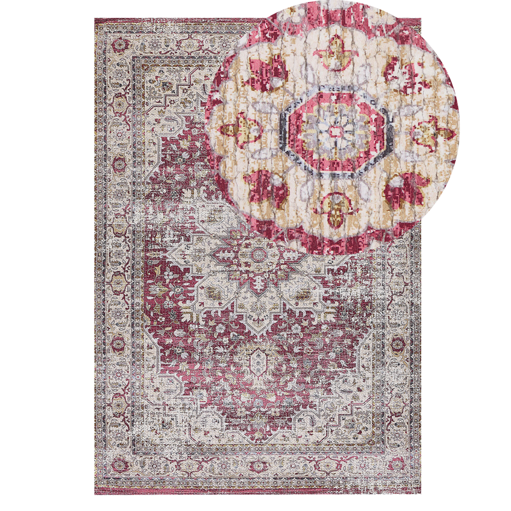 Tappeto orientale anticato soggiorno beige e rosso 140 x 200 cm
