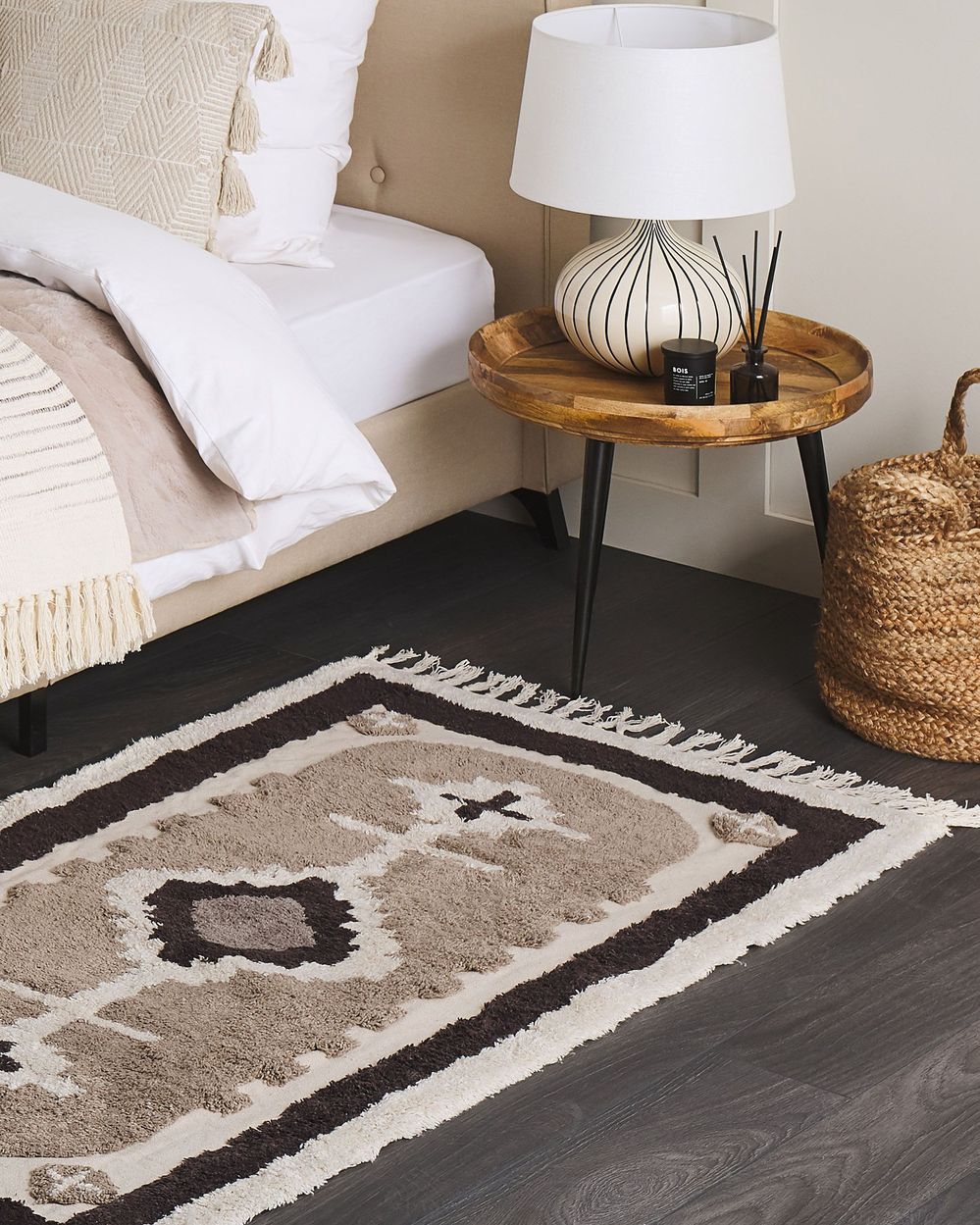 Tappeto Beige Cotone fatto a mano stile Tradizionale 80 x 150 cm