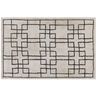 Tappeto di cotone beige scandinavo con motivo geometrico fatto a mano 160 x 230 cm
