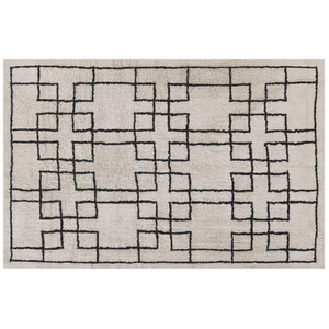 Tappeto di cotone beige scandinavo con motivo geometrico fatto a mano 160 x 230 cm